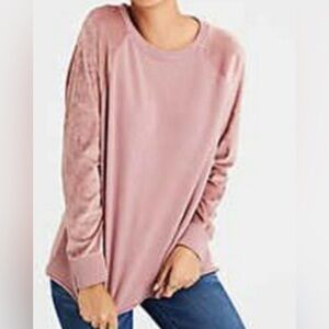 American Eagle Outfitters Dusty Rose Crewneck Sweater velour sleeves